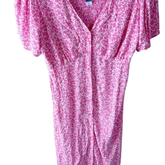 Old Navy Pink Floral Midi Dress Womens L Square Neck Puff Sleeve Cottagecore - Picture 3 of 9